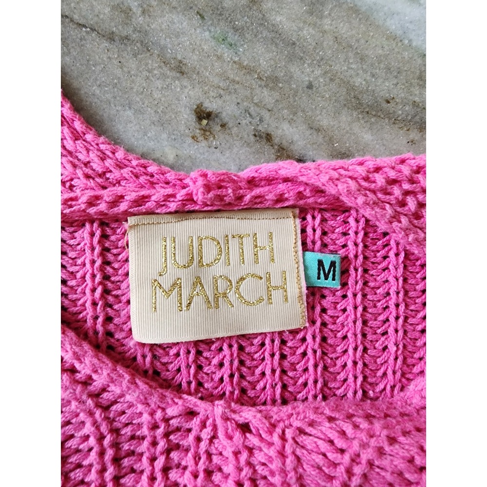 Judith March Hot Pink Smiley Face Sequin Patch Oversized Knit Sweater M/L - Picture 6 of 9